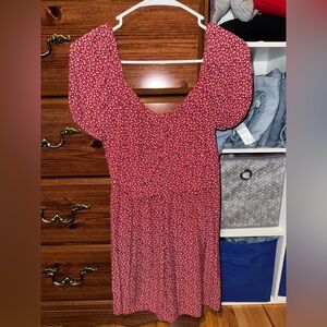 Hollister Red Floral Dress with Puff Sleeves